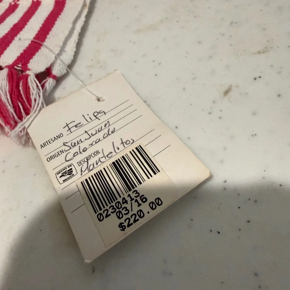 Huizache Mexican Handwoven Placemat Pink‎ White Striped NWT Oaxaca Folk Art